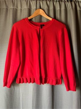 Allie & Rob Red Ruffle-Hem Open Cardigan